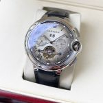 Ballon Bleu de Cartier 44*12mm 316L Steel Citizen Automatic Movement Grey/Brown/Blue Face Leather Band Men Watch
